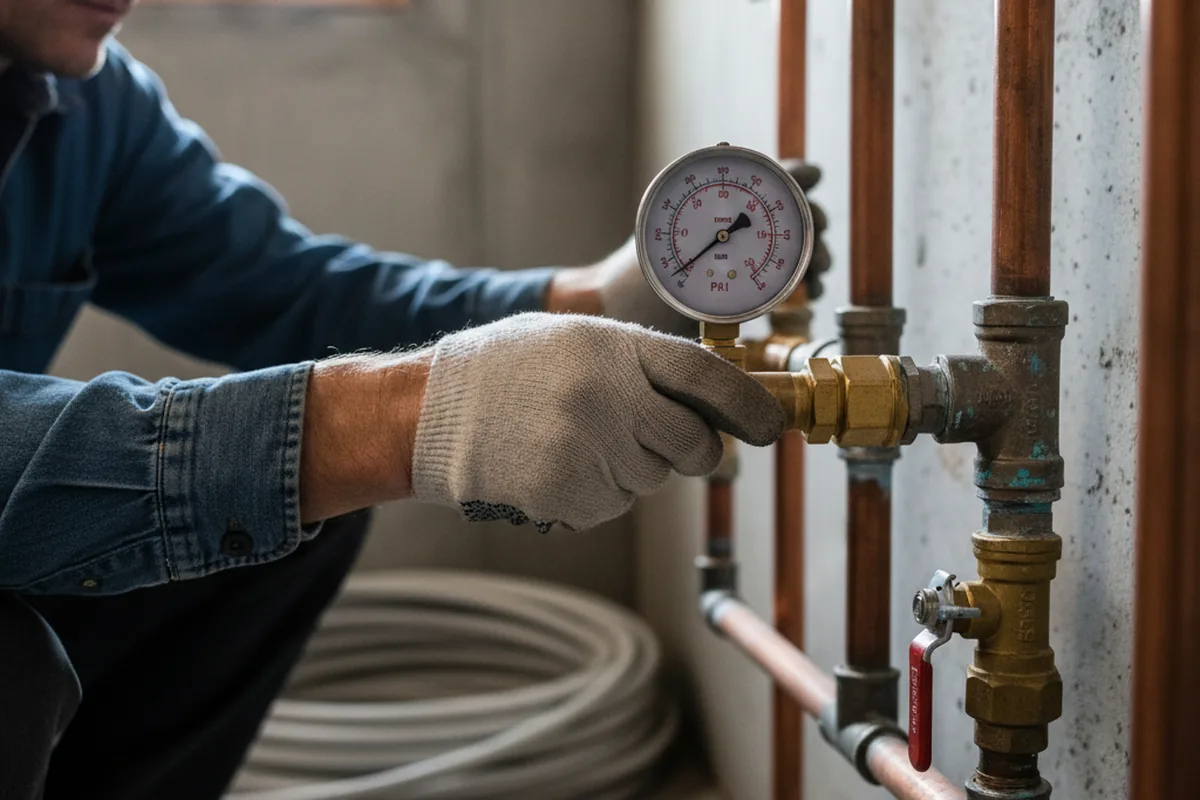 Pressure testing a repaired line during Water Line Repair in Penhook